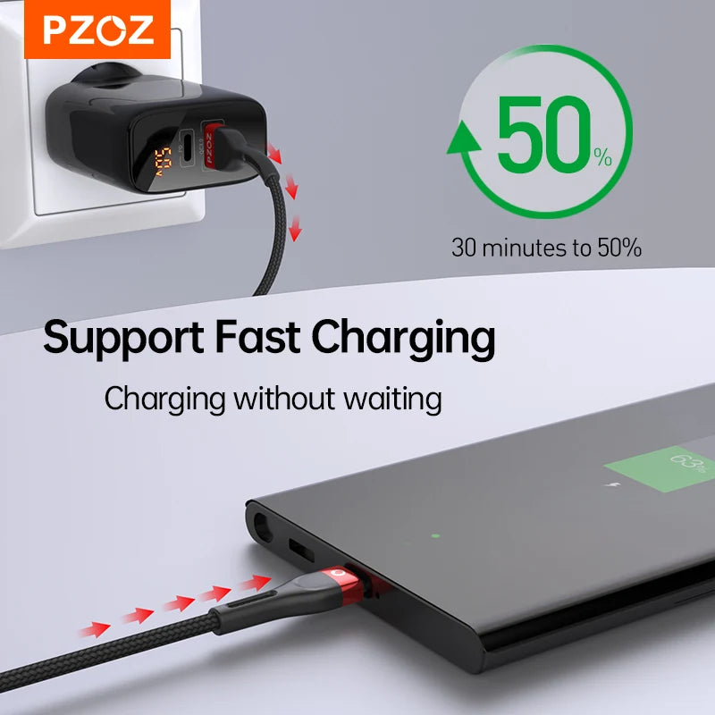 PZOZ USB Type C Cable Fast Charging Wire Data Cord